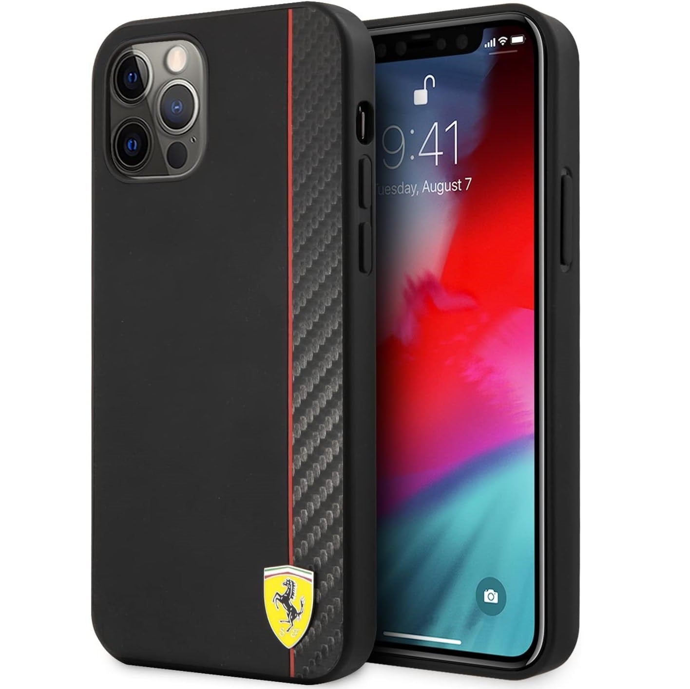 Ferrari Black on Track Stripe Collection Black Case - For iPhone 12 Pro Max